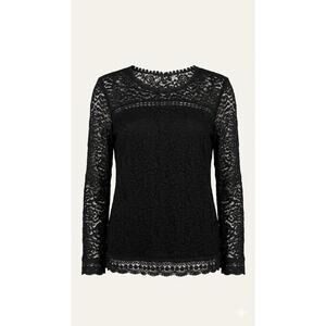 HANNAH Black Floral Lace Top M - Layered Sheer Boho Romantic Rose Blouse